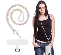 Universal Phone Lanyard,Chaîne En Métal Pour Téléphone Portable,Sangle Anti-Vol Détachable Pour Téléphone Portable De Femme,Cordon Autour Du Cou Avec Patchs Pour Iphone,Cristal Argent