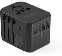 Universal Plug Adapter-Electric Travel Adapter with 3 USB C and 2 USB A,Universal Wall Charger to Europe,UK,Australia,USA,China,Black