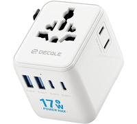 Universal Plug Adapter,International Travel Adapter with 2 USB-C,2 USB-A & 2 AC,Concerner France to USA,UK,EU,AU & 224+ Countries (White)