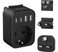 Universal Plug Adapter,Travel Adapter to USA/UK/Europe,Adapter Type B/G/C International with 2 USB and 2 USB C 3680W Adapter Plug Ireland,USA,Canada,Singapore,HK (Black)