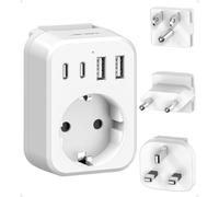 Universal Plug Adapter, Travel Adapter to USA/UK/Europe, Adapter Type B/G/C International with 2 USB and 2 USB C 3680W Adapter Plug Ireland, USA, Canada, Singapore, HK