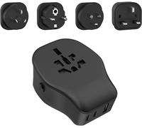 Universal Plug Adapter with 2 Type C PD20W,International Travel Adapter France to USA/UK/EU/AUS with 4 Detachable Plug to USA Canada UK EU Australia Singapore HK-Black