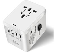 Universal Plug Adapter,with PD35W+2 USB C+2 USB+1 AC Plug,6 in1 Universal Travel Adapter France to UK UK,USA,EU,AU,China Japan Thailand & 224+ Countries