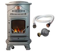 UNIVERSAL - Poêle à gaz Provence 3,4 KW Gris Souris Effet poêle à bois Fonte véritable Chauffage d'appoint + Tuyau gaz et détendeur