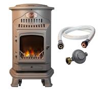 Universal - Poêle à gaz Provence 3,4 KW Marron Effet poêle à Bois Fonte véritable Chauffage d'appoint à gaz + Tuyau gaz et détendeur