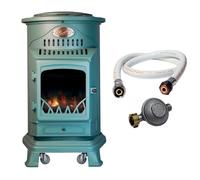 UNIVERSAL - Poêle à gaz Provence 3,4 KW Vert Effet poêle à bois Fonte véritable Chauffage d'appoint + Tuyau gaz et détendeur gaz