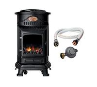 Poêle à gaz 3,4KW NOIR Fonte Véritable Effet feu de bois + Tuyau gaz + Détendeur butane Provence UNIVERSAL
