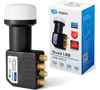 Universal Quad LNB Noir - UHD 4K Full HD DVB-S/S2 - Facteur de bruit de 0,1 dB - pour quatre récepteurs satellite (connexion directe) - Contacts dorés - Protection contre les intempéries