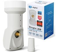 Universal Single LNB Blanc-UHD 4K Full HD DVB-S/S2-Facteur de bruit de 0,1 dB-pour un récepteur satellite (connexion directe)-Contacts dorés-Protection contre les intempéries