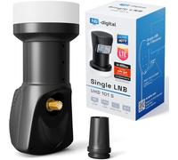 Universal Single LNB Noir-UHD 4K Full HD DVB-S/S2-Facteur de bruit de 0,1 dB-pour un récepteur satellite (connexion directe)-Contacts dorés-Protection contre les intempéries