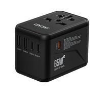 Universal specification plug Black 65W GaN 2U3C LENCENT-Adaptateur de voyage international GaN 65W, avec 2USB 3 Type C, charge rapide, prise EU AU US UK ""Nipseyteko