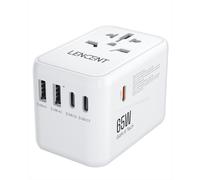 Universal specification plug White 65W GaN 2U3C LENCENT-Adaptateur de voyage international GaN 65W, avec 2USB 3 Type C, charge rapide, prise EU AU US UK ""Nipseyteko