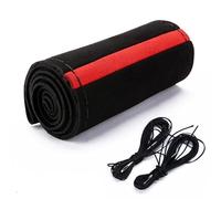 Universal Suede Leather Steering Wheel Cover, Hand-Stitched DIY Wrap with Center Alignment Mark, Non-Slip & Breathable for All Seasons, Enhanced Grip for Most Cars(黑红黑线)