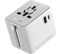 Universal Travel Adapter 15W with USB A USB C Type A AC International Plug Adapter for EU UK USA Japan Universal Charger Light Grey