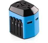 Universal Travel Adapter with 2 USB Port Universal Adapter for UK/EU/US/AU Over 180 Countries Adapter Plug All-in-One Home Shape (Blue)