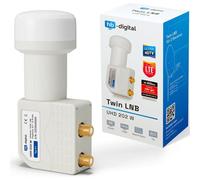 Universal Twin LNB Blanc-UHD 4K Full HD DVB-S/S2-Facteur de bruit de 0,1 dB-pour deux récepteurs satellite (connexion directe)-Contacts dorés-Protection contre les intempéries