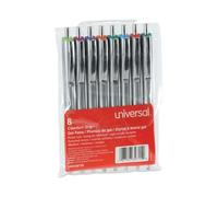 Universal UNV39725 Lot de 8 stylos à encre gel Comfort Grip - Rétractable - Medium 0,7 mm - Couleurs d'encre assorties - Corps argenté