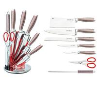 UNIVERSDECOR Ensemble couteaux 7 pièces + Support pliant et pivotant à 360° Rouge/Strié Royalty Line