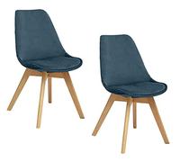 UNIVERSDECOR - Lot de 2 chaises en Velours Style scandinave Helsinki Atmosphera (Lot de 2 chaises en Velours scandinave, Bleu Canard)