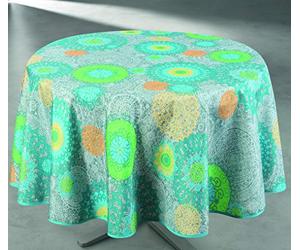 UNIVERSDECOR Nappe antitache imprimée Ronde 160 cm (Evan Bleu, Nappe antitache imprimée Ronde 160 cm)