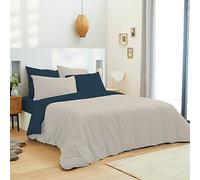 UNIVERSDECOR - Pack 6 pièces Bicolore réversible Housse de Couette 260 x 240 cm pour lit 180 x 200 cm 'King Size' 100% Coton/ 57 Fils/cm² (Lin/Marine, Housse de Couette 240 x 260 cm lit 180 x 200 cm)