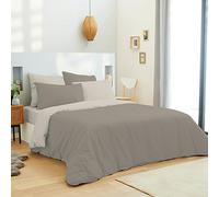 UNIVERSDECOR - Pack 6 pièces Bicolore réversible Housse de Couette 260 x 240 cm pour lit 180 x 200 cm 'King Size' 100% Coton / 57 Fils/cm² (Taupe/Lin, Housse de Couette 240 x 260 cm lit 180 x 200 cm)