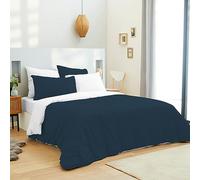 UNIVERSDECOR - Pack 6 pièces Bicolore réversible Housse de Couette 260x240 cm pour lit 180x200 cm 'King Size' 100% Coton/ 57 Fils/cm² (Marine/Blanc, Housse de Couette 240 x 260 cm lit 180 x 200 cm)
