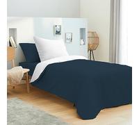 UNIVERSDECOR - Pack Complet 4 pièces Bicolore réversible Housse de Couette 140 x 200 cm pour lit 90 x 190 cm 100% Coton / 57 Fils/cm² (Marine/Blanc, Housse de Couette 140 x 200 cm lit 90 x 190 cm)