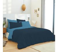 UNIVERSDECOR - Pack Complet 6 pcs Bicolore Housse de Couette lit 180 x 200 cm King Size 100% Coton / 57 Fils/cm² (Marine/Turquoise, Pack Complet 6 pièces Bicolore lit 180 x 200 cm)