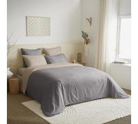 UNIVERSDECOR Pack Complet 6 pièces 240 x 220 cm Bicolore et réversible pour lit 2 Places 140 x 190 cm 100% Coton / 57 Fils/cm² (Taupe/Lin, Pack 6 pièces 240 x 220 lit 140 x 190 cm)
