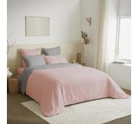 UNIVERSDECOR Pack Complet 6 pièces 260 x 240 cm Bicolore et réversible pour lit 2 Places 180 x 200 cm King Size 100% Coton / 57 Fils/cm² (Rose/Gris, Pack 6 pièces 260 x 240 lit 180 x 200 cm)