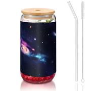 Universe Galaxy Space Tasses en verre avec couvercles et paille en verre, tasses en verre plus larges pour smoothies, thé, cola, soda