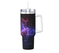 Universe Galaxy Star Space Print Ice Bully avec poignée et paille isolée sous vide - Bouteille isotherme pour boissons chaudes et froides - 1,2 l