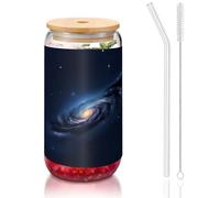 Universe Milky Way Galaxy Tasses en verre avec couvercles et paille en verre, tasses en verre plus larges pour smoothies, thé, cola, soda