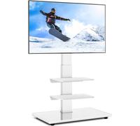 Universel Support Tv Sur Pied Pour 32-70 Pouces Téléviseurs Plats Led Oled Lcd, Pivotant Hauteur Réglable Jusqu'À 50 Kg Avec Piédestal En Verre Trempé, Max Vesa 400X400Mm, Blanc