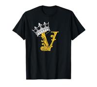 University Varsity-Lettre V Initiale + Couronne Doré T-Shirt