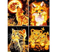 UNIVERTEN 4 Pieces Peinture par Numéro pour Adulte Enfant Débutant, Animaux Peinture au Numéro Kits, DIY Peindre par Nombre pour Anniversaire, Noël ou Décoration Intérieure - 40x50cm (Sans Cadre)