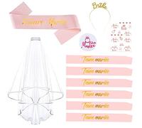 UNIVERTEN Enterrement de Vie de Jeune Fille Accessoire, Kit EVJF Accessoire, Kit Écharpe pour EVJF, Écharpe Future Mariée et Team Bride, Voile, Badge Future Mariée, Bandeau Diadème, Tatouage (or rose)