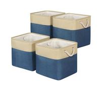 Univivi Bacs de rangement rectangulaires en tissu pour étagères, panier de rangement pliable bleu marine avec anneau supérieur en acier, panier de rangement en coton et lin, 30,5 x 30,5 x 30,5 cm