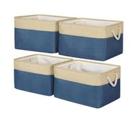 Univivi Bacs de rangement rectangulaires en tissu pour étagères, panier de rangement pliable bleu marine avec anneau supérieur en acier, panier de rangement en coton et lin, 43 x 30 x 25 cm