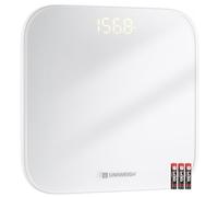UNIWEIGH Pèse-personne numérique de salle de bain pour le poids corporel, haute précision jusqu'à 400lbs/180kg, balance avec verre trempé robuste, affichage LED, Technologie Step-On, 3 unités, blanc