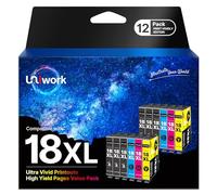 Uniwork 18XL Cartouches d'encre Compatible pour Epson 18 18 XL pour Expression Home XP-205 XP-225 XP-215 XP-305 XP-325 XP-322 XP-422 XP-405 XP-415 (Noir Cyan Magenta Jaune, 12-Pack)