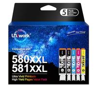 Uniwork 5 PGI-580 CLI-581 XXL Cartouches d'encre Compatible pour Canon 580 581 XXL pour Canon PIXMA TS8250 TS6150 TS8151 TS6151 TS6250 TR8550 TS8150 TS8251 TR7550 TS6100 TS9150 (5-Pack)