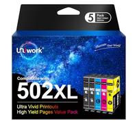Uniwork 502XL Cartouches d'encre de Remplacement pour Epson 502 502 XL pour Epson Workforce WF-2860 WF-2865 WF-2860DWF WF-2865DWF, Expression Home XP-5105 XP-5100 XP5105 (5-Pack)