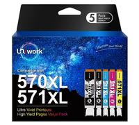 Uniwork 570XL 571XL Cartouches d'encre Remplacer pour Canon PGI-570 CLI-571 XL pour PIXMA MG5750 MG6850 MG6851 TS5050 TS5055 TS6050 TS6051 TS6052 MG5700 MG5751 MG5752 MG6800 (5 Pack)