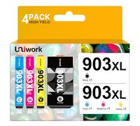 Uniwork 903XL Cartouches d'encre Compatible pour Cartouche HP 903XL pour HP Officejet 6950 pour HP Officejet Pro 6970 6960 Imprimante (HP 903xl Pack de 4 Cartouches, Noir Cyan Magenta Jaune)