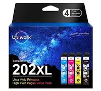 Uniwork Cartouches d'encre remanufacturées 202XL de rechange pour Epson 202 XL T202 à utiliser avec imprimante Workforce WF-2860 Expression Home XP-5100 (1 noir, 1 cyan, 1 magenta, 1 jaune)