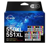 Uniwork Compatible Cartouches d'encre Remplacement pour Canon 550 551 550XL 551XL pour MG5650 MG5550 MX925 MX725 iP7250 iX6850 MG5450 iP8750 MG7550 MX925 (Noir PG Noir Cyan Magenta Jaune, 20-Pack)