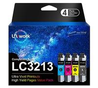 Uniwork Cartouches d'encre LC3213 compatibles Brother – Pack 4 (1 Noir, 1 Cyan, 1 Magenta, 1 Jaune)