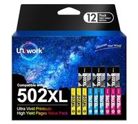 Uniwork Lot de 12 Cartouches d'encre 502XL compatibles avec Epson 502 XL pour Epson Workforce WF-2860 WF-2865 WF-2880 Expression Home XP-5100 XP5100 XP-5105 XP5105 XP-5150
